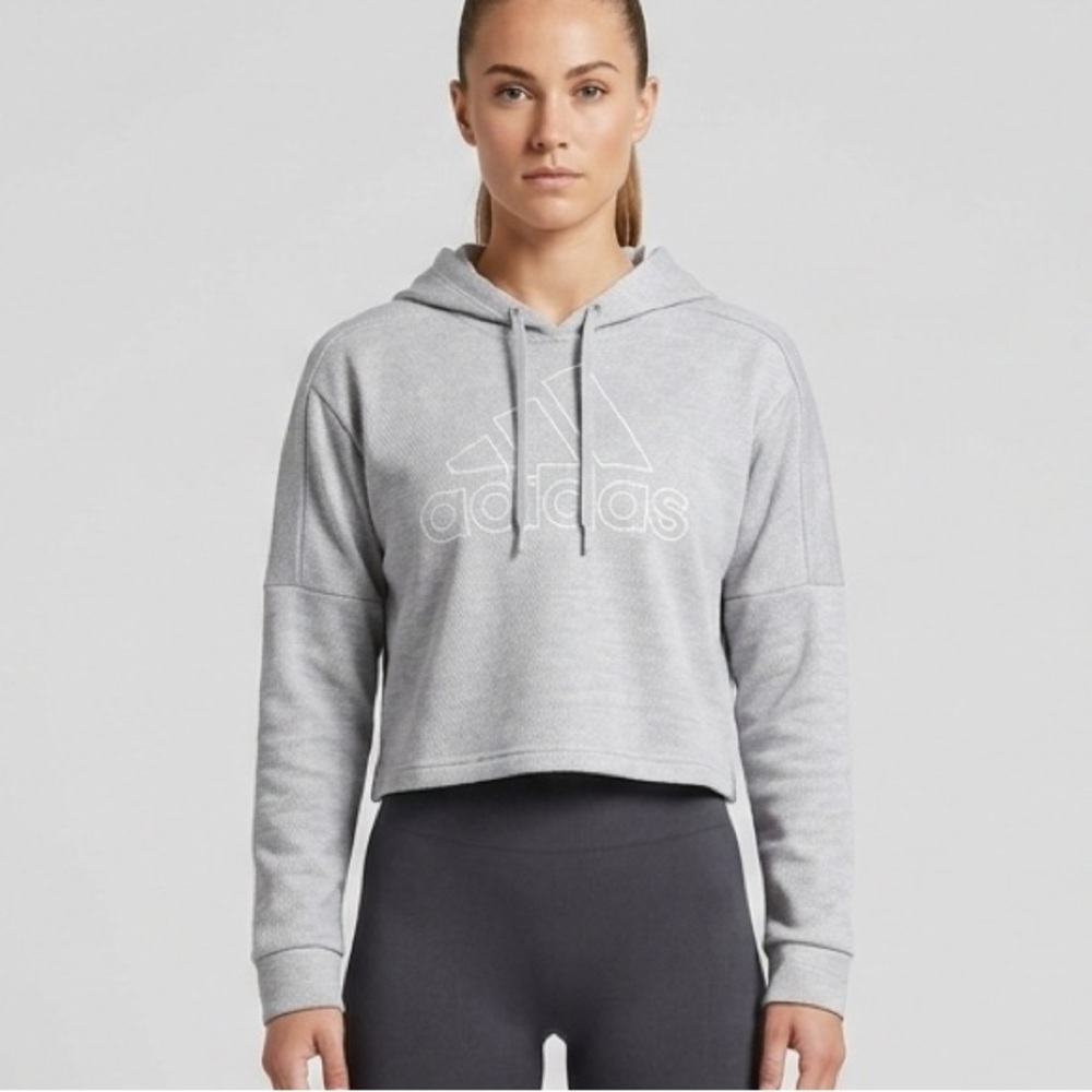 Adidas ClimaWarm Gray Cropped Hoodie Women’s M Athletic Thermal Pullover